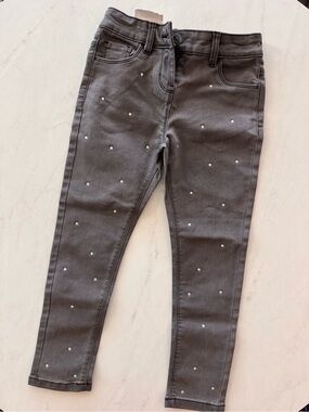 F&F Girls Size 6-7Y Gray Studded Skinny Slim Fit Denim Jeans Pockets
